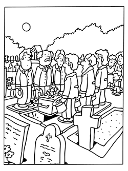 Een begrafenis op een kerkhof.